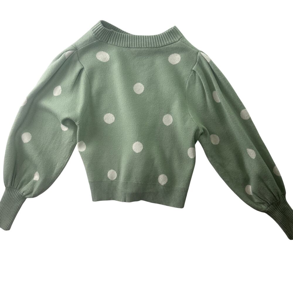 PHILOSOPHY Crewneck Polka Dot Balloon Sleeve Green/White Sweater - Size S - Picture 4 of 6